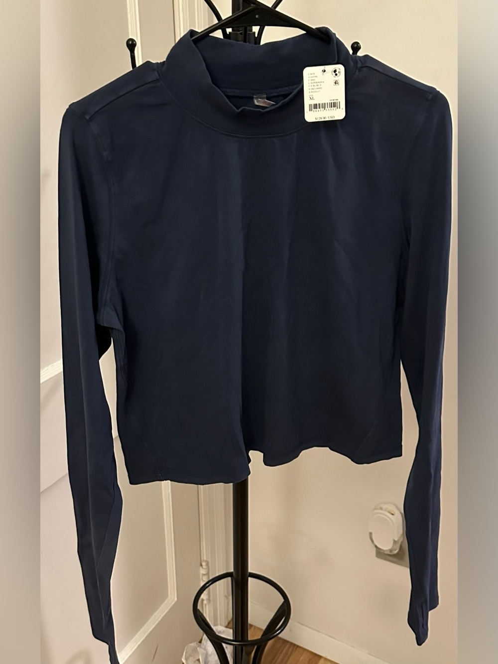 Free People Navy Mock Neck Long Sleeve Top Size XL